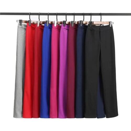 2021 Summer Autumn Ice Silk Wide Leg Pants Women Elastic Waist Loose Straight Plus Size 4xl Purple Office Lady Work Wear Trouser