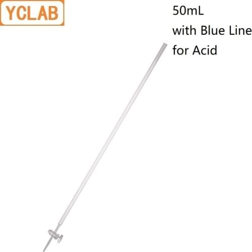 YCLAB 50mL Burette with Blue Line on Milk White Back Straight Stopcock for Acid Class A Clear Glass Laboratory Glassware