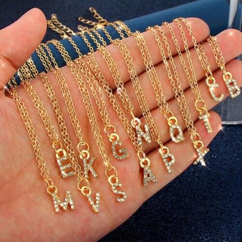 Caraquet Gold Color Initial Alphabet Pendant Necklace For Women Crystal 26 Small Letters Collares Collar Necklace Jewelry Gift