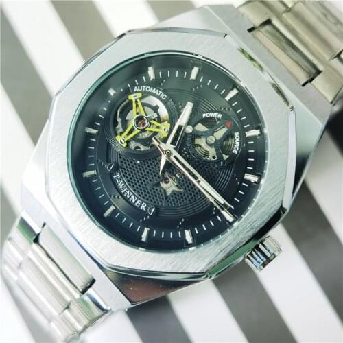 Winner Skeleton Dial Design Top Brand Luxury Mens Fashion Watch Silver Stainless Steel Luminous Hands Waterproof Sport Watches