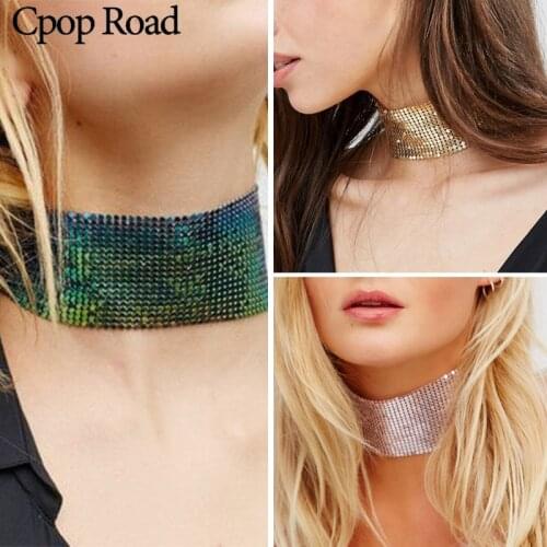 Cpop Trendy Personality Sexy Sequins Choker Glitter Metal Slice Punk Statement Necklace Fashion Jewelry Accessories Party Gifts