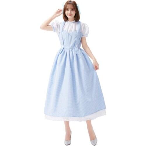 Kids Blue Gingham Plaid Dress Suspender Skirt maid Dorothy costume Wizard Of Oz Costume adult Alice Grid farm girl