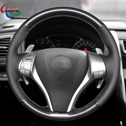 DIY Anti-Slip Black Leather PU Carbon Fiber Car Steering Wheel Cover For Nissan 2014 X-Trail QASHQAI Sentra 2013 Teana