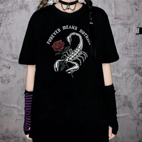 Scorpion Rose Print Gothic Oversized T Shirt Punk Streetwear Graphic Tees Women Grunge Aesthetic T-shirts Goth Top Clothing