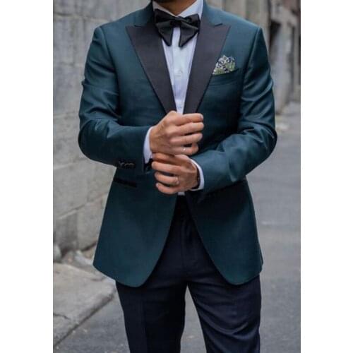 Spring Autumn New Tailor Made Fashion Dark Green Men Suits Slim Fit Groomsm For Wedding Dinner Beach Party Sets(Jacket + Pants)