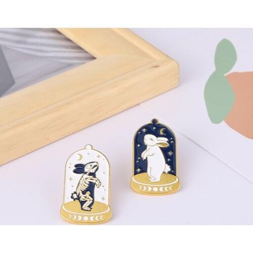 Creative White Rabbits Brooches Animal Enamel Metal Pins For Women Coat Shirt Bag Jackets Collar Lapel Badge 2021