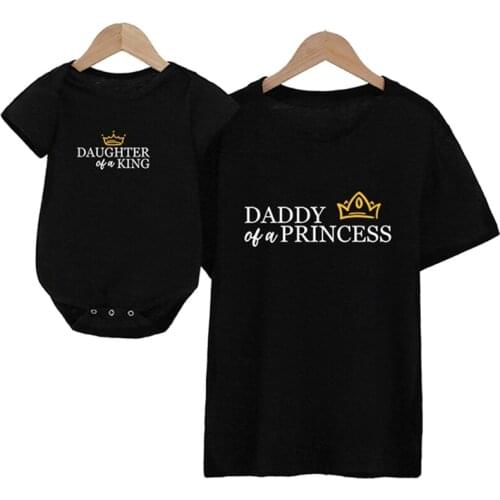 Family Look Daddy and Daughter Print King and Princess Clothes Summer Fashion Tshirt Baby Girl Clothes Family Matching Outfits