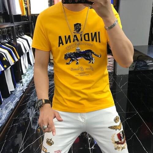 2021 summer mens new mercerized cotton round neck short sleeve mens printed slim T-shirt mens half sleeve jacket