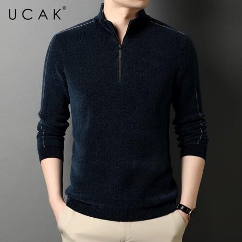 UCAK Brand Classic Sweater Men Clothing Zipper Solid Color Streetwear Sweater Pull Homme Spring Autumn Thick Pullover U1254