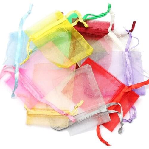 Wholesale 50Pcs Colored Organza Pouches Drawable Bags Display Jewelry Packaging Candy Wedding Party Christmas Birthday Gift Bags