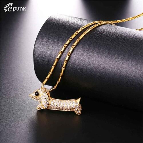 Dachshund necklace with chain women cute animal jewelry gold color dog necklaces P2578G