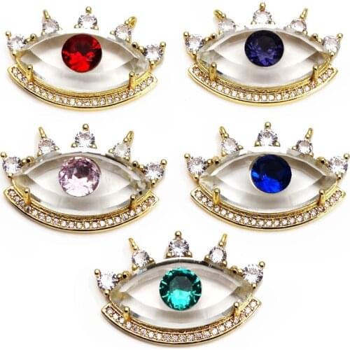 Multi-colored glass Magic eye pendant devil eye charms micro zircon gold plated DIY neck catenary necklace accessories