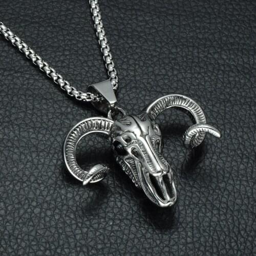 Horn Goat Skull Pendant 316L Stainless Steel Skull Sheep Pendant