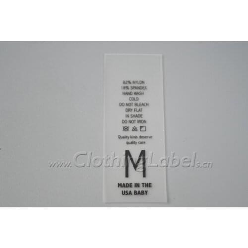 Custom TPU printed labels for clothing, brand name label with high quality, transparent background with black logo, low quantity