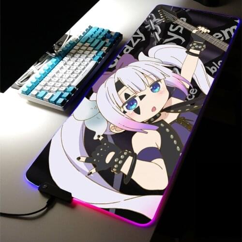 Hot Anime Dragon Maid Kanna LED Light Gaming Genshin Impact XXL Mouse Pad RGB Large Keyboard Non-Slip DeskMat Game Mousematforpc