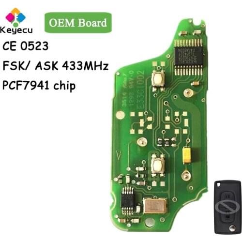 KEYECU Replacement CE 0523 OEM Flip Remote Control Car Key Board Fob 2 Buttons FSK 433MHz PCF7941 Chip for Peugeot for Citroen