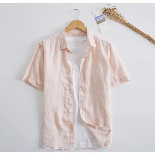 Pure Linen Short Sleeve Shirts for Men Summer New Fashion Tops Male Casual Turn-down Collar Button Up Designer Shirts