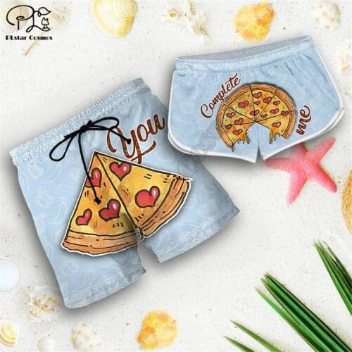 Couple Matching PIZZA PIECE Printed 3d Shorts women for men Elastic Waist Shorts Summer Quick Dry Beach shorts