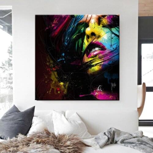 Modern Colorful Graffiti Women Portrait Canvas Painting Art Women Decoration Wall Art Picture for Living Room Home Decoration