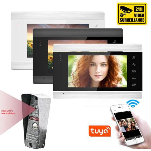 Tuya app 7 Inch Wireless WiFi Smart IP Video Door Phone Intercom System with 1x 720P Wired Doorbell Camera,Support Remote Unlock
