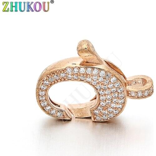 17*22mm Handmade Brass Cubic Zirconia Rose-gold Lobster Clasps Hooks DIY Jewelry Findings Accessories, Hole: 3mm, Model: VK8
