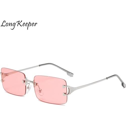 Fashion Rectangle Sunglasses Small Women Rimless Sun Glasses Multicolor Gradient Lens Eyewear UV Protection Eyeglasses Gafas
