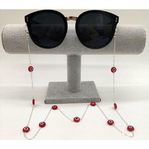 Eyeglasses Chain Printing Eye On White Red Glass Bead Metal Chain Silicone Loops Women Sunglasses Chain Mask Hanging Rope