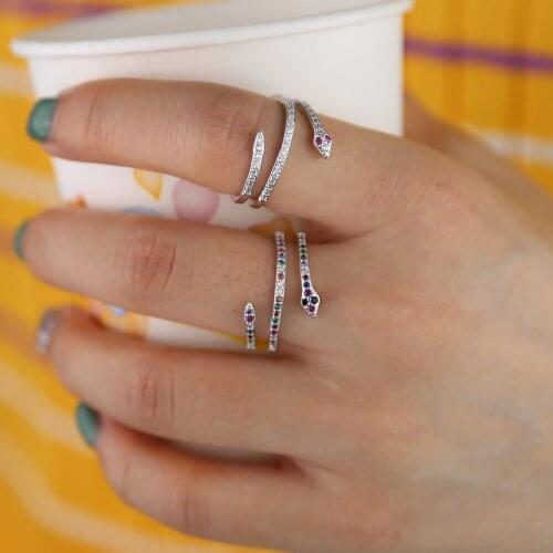 Micro pave cz multi wrap snake ring women full finger jewelry silver color colorful cz adjust rings