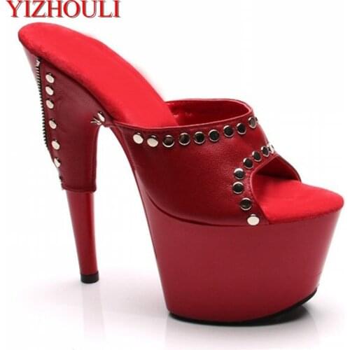 15cm Zipper sexy skinny super star shoes, fashion 6 inch heels, summer sandals baking paint, rivet decorations