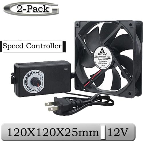 2 Pcs Gdstime 12V 12025B 120mm Dual Ball With Speed Controller Brushless DC Cooling Fan 120x25mm 12cm Computer Case Cooler