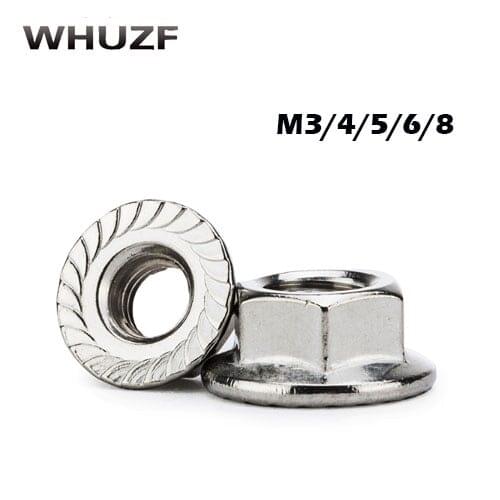 20Pcs DIN6923 M3 M4 M5 M6 M8 304 Stainless Steel Hexagon Flange Nuts Pinking Slip Locking Lock Nut HW015