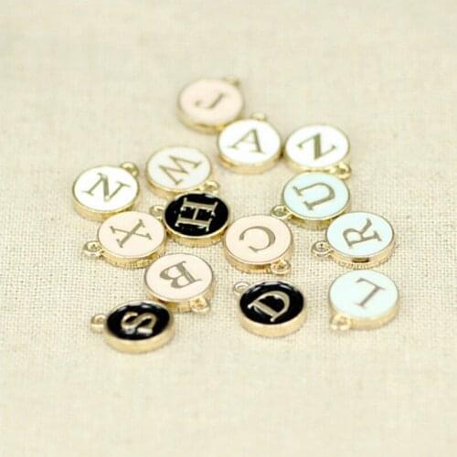 26pcs Drop Oil Alloy Round Capital Letter Enamel Pendant for Earrings and Necklace Pendants DIY Jewelry Making 12 * 15mm