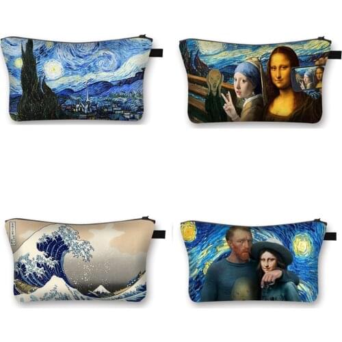 Van Gogh Da Vinci Art Cosmetic Bag Women Makeup Bag Starry Night Mona Lisa Lady Toiletry Bags Female Travel Organizer Bags