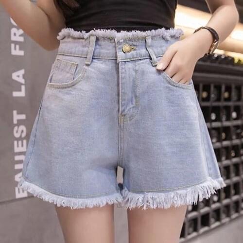White Womens Denim Shorts Fashion Korean Style Button Fly Wide Leg Blue Pants High Waist Shorts Female Oversized Women Clothing