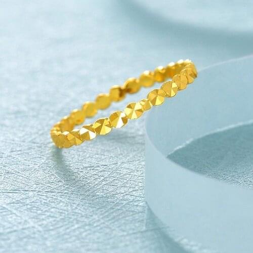 Solid 24K Yellow Gold Ring Full Way Diamond-Cut Ring Band Size 7
