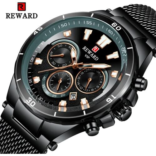 Relogio Masculino REWARD Mens Watches Top Brand Simple Stopwatch Waterproof Steel strap Gold Men Sport Wristwatch reloj hombre