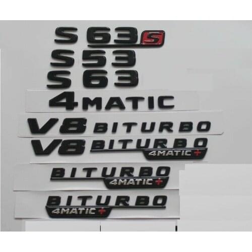 Gloss Black Emblems for Mercedes W221 W222 S53 S63 S63s S65 AMG V8 BITURBO