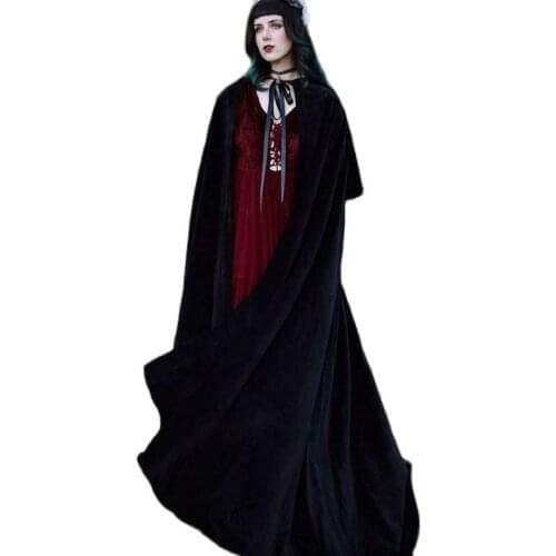 Black Hooded Bridal Warm Long Wedding Cloaks Coat Capes Wicca Robe Jackets Christmas Hallowmas Bolero Velvet Costumes