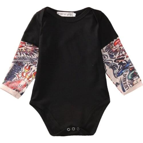 2020 Brand 0-18m Baby Boys Tattoo Printed Romper Long Sleeve Patchwork Cotton Romper Autumn Newborn Bebe Toddler Boy Clothes