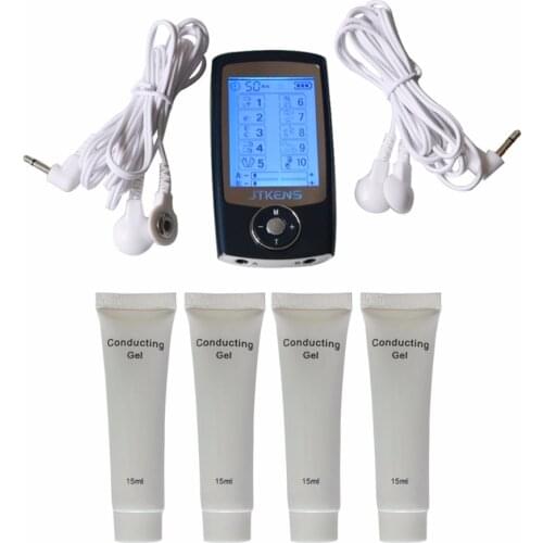 10 Modes 2 Channels Electrical Digital Muscle Relax Massager Acupuncture Physiotherapy Instrument + 4Pcs Conducting Gel 15ml/pc
