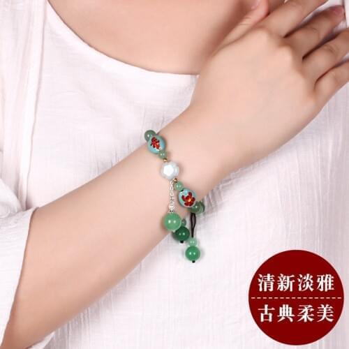 Ethnic ALloy Drop Pinto Beans Tassels Charms Bracelet Adjustable Natural Stones Beads Chain Bangle Women Emo Jewelry Gifts