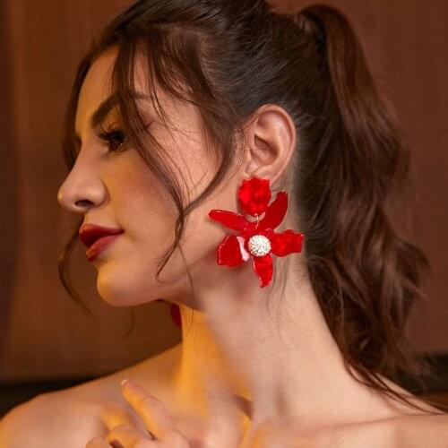 GuanLong Fashion Resin Acrylic Rhinestone Flower Big Earrings Jewellery For Drop Shipping Wholesale 7 Colors