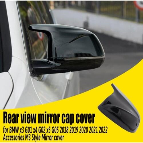 Rearview Mirror Caps Replacement 1 Pair Horn High-class Bright Black for BMW X3 G01 X4 G02 X5 G05 2018-22 M3 Style Mirror Cover