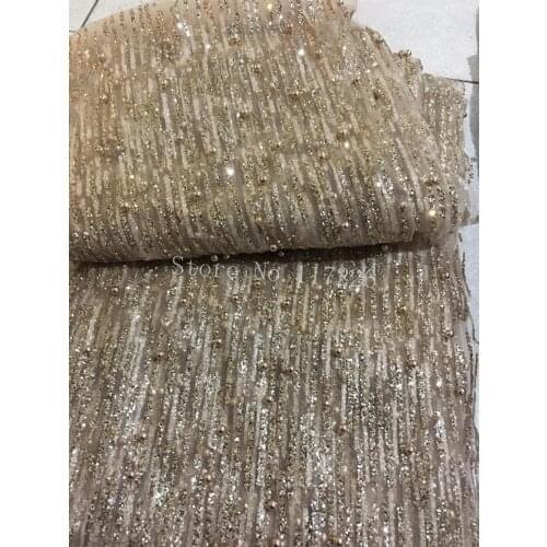 Nice looking African embroidered mesh material glitter beads JRB-112813 French net lace fabric with glued glitter
