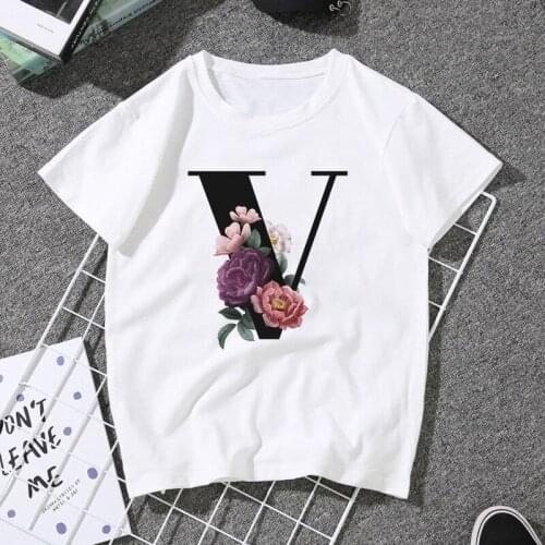 LUSLOS Vogue T Shirts For Women Summer Short Sleeve Alphabet V Floral Letter Print Aesthetics Tshirts Girls T-shirts Streetwear