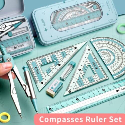 Professional compasses ruler set triangle straightedge multifunctional math drawing caliper 2021 stationery gift school supplies
