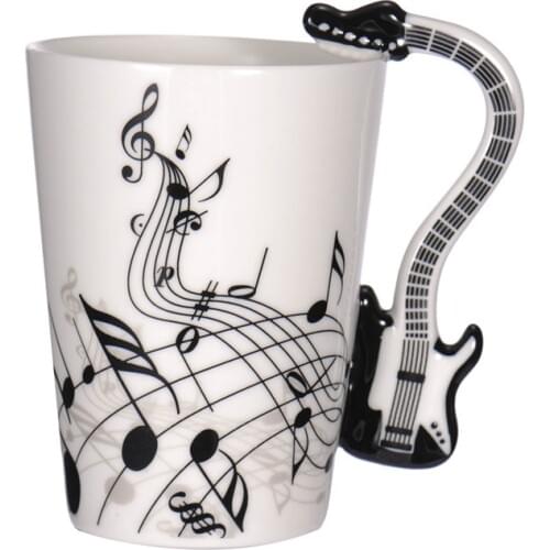 New Guitar Ceramic Coffee Mugs Porcelain Milk Mug Tea Cups Music Notes Home Office Drinkwares Support Dropshipping