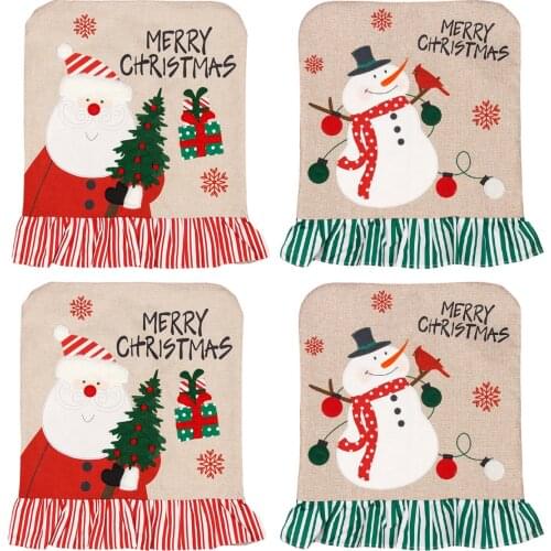 New Christmas Decoration Linen Embroidered Cartoon Christmas Back Chair Cover Cushion Decoration Chair Cover