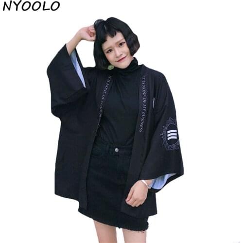 NYOOLO Japan style chiffon kimono shirt sun protection clothing 2018 summer three quarter Cardigan shirt women/men tops