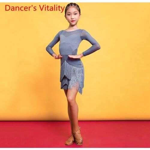 Latin Dance Performance Clothing Female Child Tassel Dress New Childrens Autumn And Winter Professional Competition Skirt